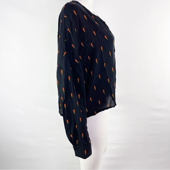 IRO Jeans Women's Black Long Sleeve DISJA Blouse Lightning Bolt Print Size 40 M - Picture 3 of 9